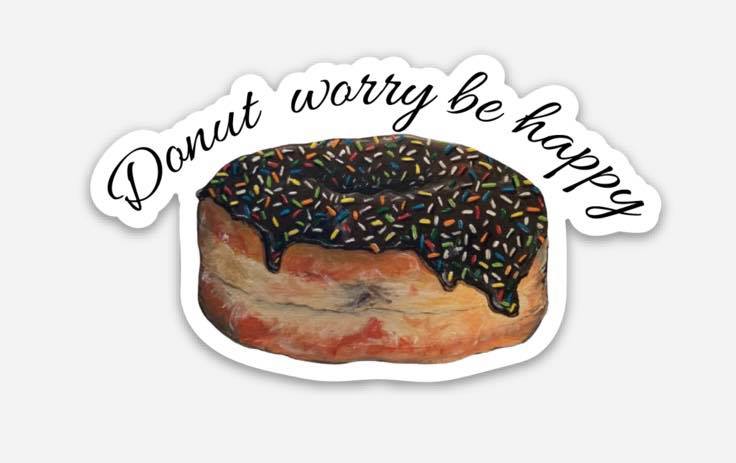DONUT worry be happy - 3" STICKER image 0